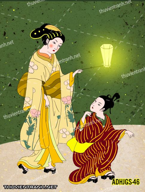 Tranh dán tường Cô gái  Nhật Bản mặc kimono, tranh minh họa cô gái Nhật Bản xưa -ADHJGS-46 - Kết quả tìm kiếm tranh tường